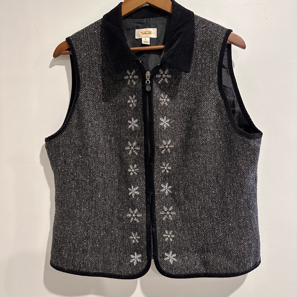 TALBOTS Vintage Wool Blend Holiday Winter Vest Size L